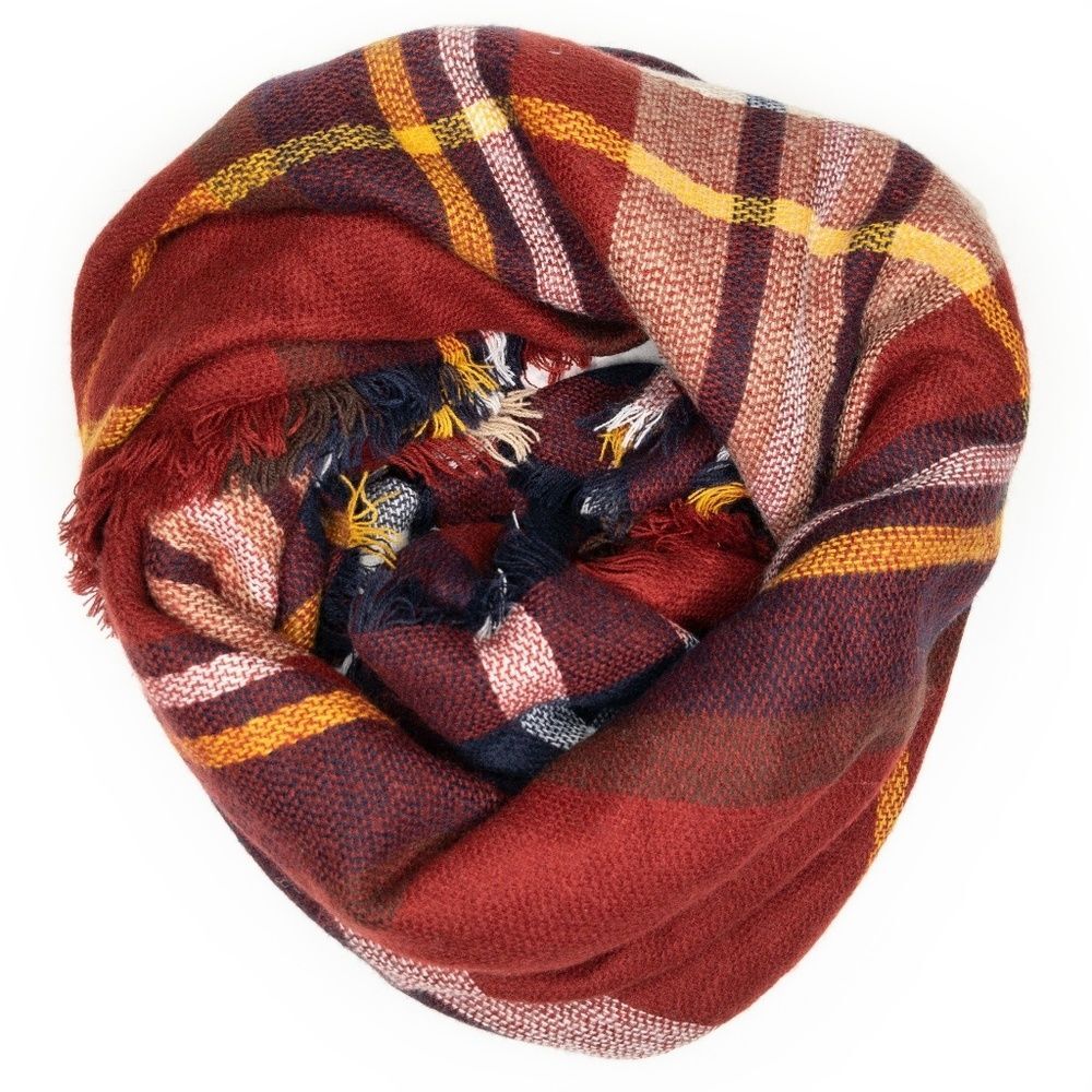 David & Young Co Red Plaid Blanket‎ Scarf